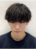 韓国マッシュ黒髪ショートパーマシャドウパーマツーブロック