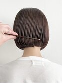 ラインが綺麗なミニボブ 透明感ベージュイルミナカラー 髪質改善