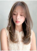 小顔ワンカールレイヤーカットくびれヘアアプリコットオレンジ