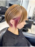 丸みショートxビビットインナーピンク