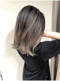 外国人風ロブ ハイライトバレイヤージュ グレージュエアタッチ