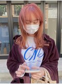 【中澤彩乃】くすみオレンジベージュケアブリーチ前髪ウルフ