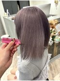 ミルクティーベージュ長めボブミディアムレイヤーハイトーン韓国