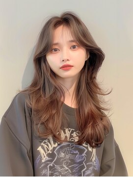 ラベストクズハ(LOVEST KUZUHA) ロングレイヤー/艶髪/韓国風ヘア/アッシュブラウン/大人ブラウン