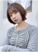 顔周りレイヤーボブ/外ハネボブ/結べるボブ/ベージュカラー