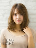 斜めバングミディアムウェーブ