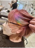 白髪90%を活かした大人ボブフェイスラインレインボー添え