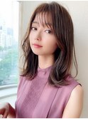美髪ミディアムストレート寒色系カラー極細ハイライト