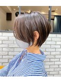 絶壁解消×マロンブラウン×40代×前髪長め大人ショートボブ永
