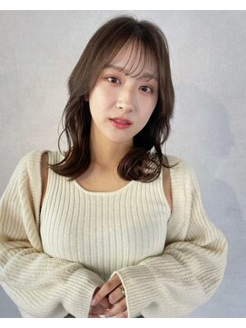 エジョン 八幡山店(Aejon) シルキーベージュ斜めバングチョコレートデザインカラー