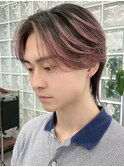 渋谷メンズハイトーンカラーピンクベージュカラーセンターパート