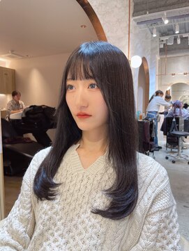 ロンド エスポワール 錦糸町(Lond espoir) 黒髪レイヤーロンググレーベージュ前髪パーマ【韓国ヘア鈴木颯】