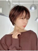 クールショート/ピンクベージュ/カーテンバング/顔周りカット