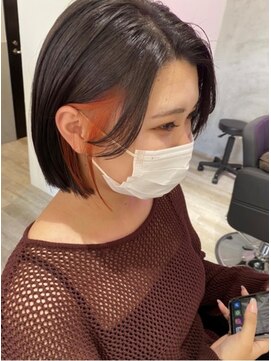 ラッキーヘア 加古川(Lucky Hair) vivid orangeインナーカラー×ぱつっとボブ【芝崎】【加古川】