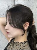 美髪カールオリーブベージュ韓国レイヤーロングミディ顔周り前髪