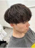 メンズパーマシャドウパーマセンターパートメンズマッシュウルフ