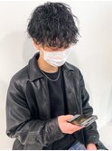 前下がりマッシュ波巻きスパイラルパーマメンズツーブロック横浜