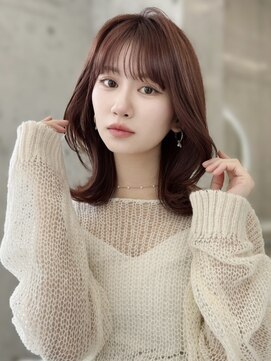 アリュウル 表参道(ALLURE) 外ハネミディアム◇くびれヘアブリーチなしカラーピンクカラー