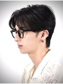 韓国マッシュカルマパーマコンマバングセンターパート黒髪ウルフ