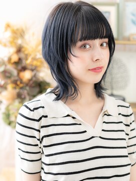 カバーヘア ブリス 川口(COVER HAIR bliss) ぱっつん前髪大人ガーリーミディアムウルフh3川口20代30代40代!