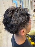 大人男性ナチュラルパーマビジカジ清潔感アッシュブラック