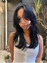 エルム 原宿 表参道(yelm)&nbsp;【ブルーブラック×韓国風巻き】ダブルカラー#ブリーチ#髪質改善