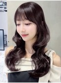 暗めカラーロンググレージュ韓国ヘア顔周りレイヤー_F1014