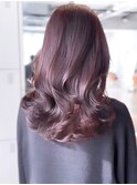 ウェーブパーマこなれミディ前髪レイヤーカット長めバング