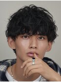 原宿波巻きパーマメンズパーマツイスパセンターパートウルフ30代