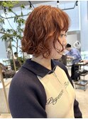 ボブパーマ　ブリーチなしオレンジカラー　ダブルカラー