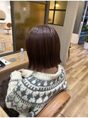 ぱつっとボブ×ピンクブラウン