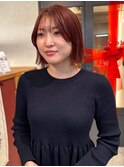 オレンジカラー ぱつっとボブ 顔周りカット ショートボブ 20代