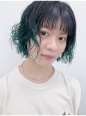 【早瀬忍　梅田中津】ボブパーマ×グリーングラデーションカラー