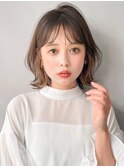 黒髪 グレーベージュ レイヤーロング前髪パーマ 外はねミディ*