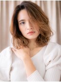 小顔かきあげバングエンドカラー抜け感ミディアムY浦和20代30代