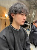 マッシュウルフ刈り上げ波巻きスパイラルパーマツーブロックヘア