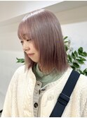 ミルクティーピンクグレージュミディアムウルフレイヤー長めボブ