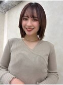 顔周りカット/縮毛矯正/ダークブラウン/コーラルにピンク/ボブ