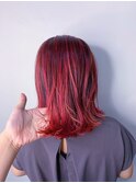 レッドカラー_マロンベージュ Aラインボブ かきあげ