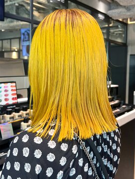 アルバム 銀座(ALBUM GINZA) イエローミディ_ピンクブラウン切りっぱなしボブ_ba481591