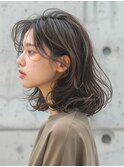 重めミディアム/くせ毛風デジパー/透明感カラー