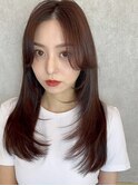 ブリーチなしチョコレート色×前髪/顔周りレイヤー韓国ヘア[新宿