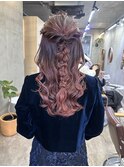 ヘアセット/ハーフアップ編みおろし/パーティーヘア/小顔/学割