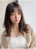 小顔 前髪 ミディアムレイヤーカット ダークアッシュ "