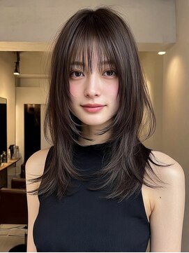 ケシキ 表参道 原宿(kesiki.) ミディアムレイヤー顔周りレイヤーハッシュカット韓国へア