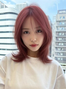 ルージュシー 堀江(RU10C) レイヤーカット/ブリーチなしダブルカラー/チェリーレッド