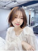 レイヤーボブ/大人ボブ/くすみベージュ/くびれボブ