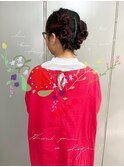 インナーカラー/レッドカラー/ツインお団子アレンジ