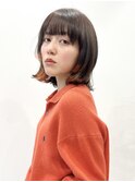ワンレンボブ×顔周りカット×オレンジの裾カラー