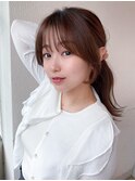 シャギーレイヤーロング韓国ワンホンヘアシースルーぱっつん前髪
